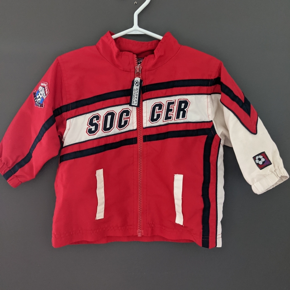 Red & white soccer zip up windbreaker jacket